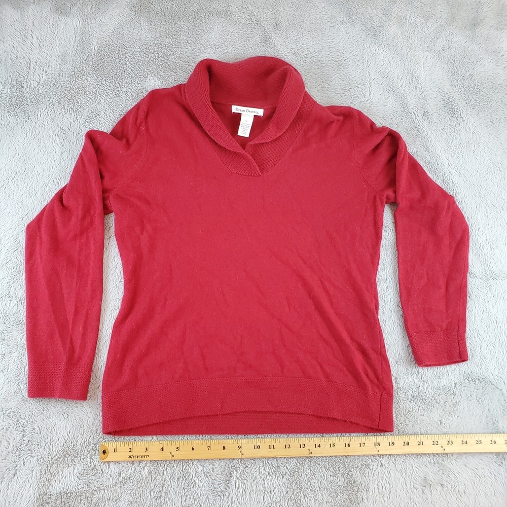 vtg Susan Bristol‎ Angora Wool Sweater Womens XL Shawl Neck Knit Pullover Red